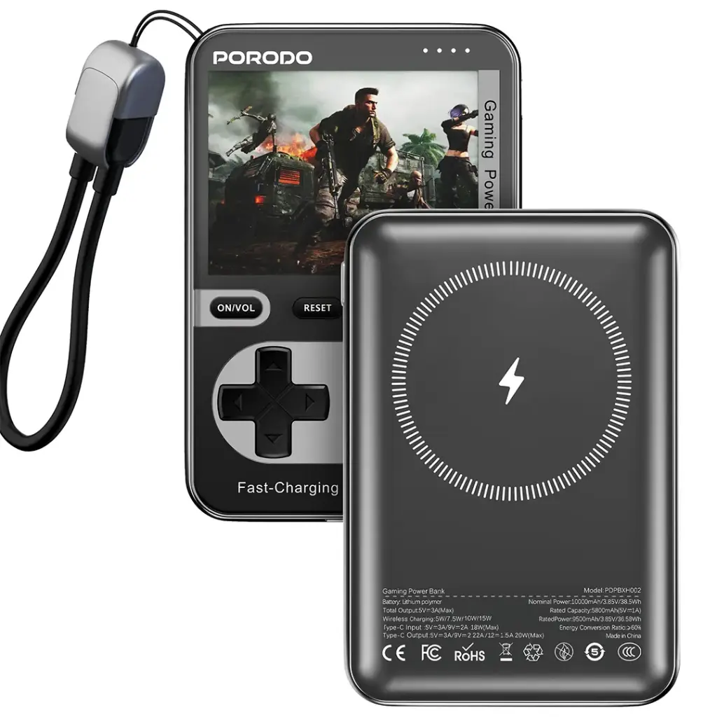 Porodo Gaming Arcadevolt 10000mAh MagSafe POWERBANK Black - باوربنك 10000 ملي امبير للالعاب ماك سيف من بورودو اسود