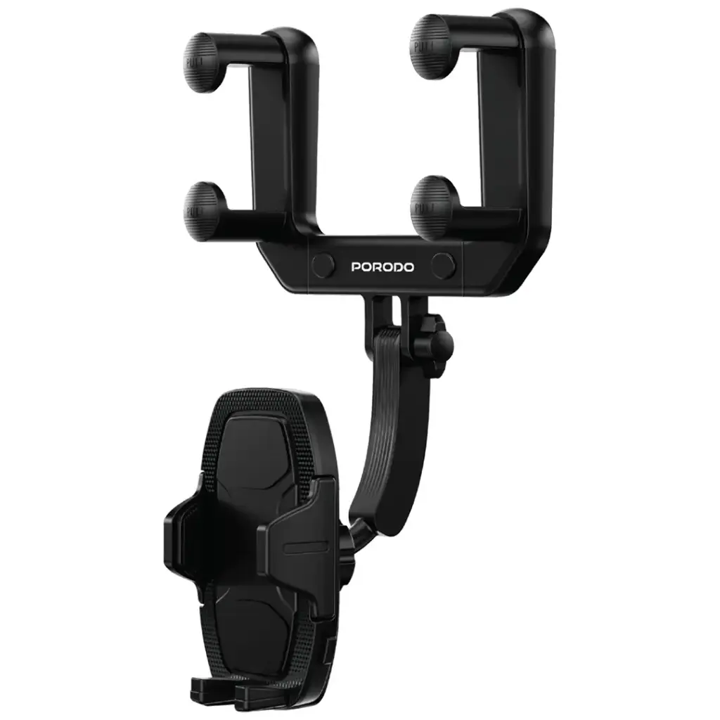 Porodo Rearview Mirror Bracket Phone Holder Black - ستاند سيارة للمرآة قابل للتعديل من بورودو اسود