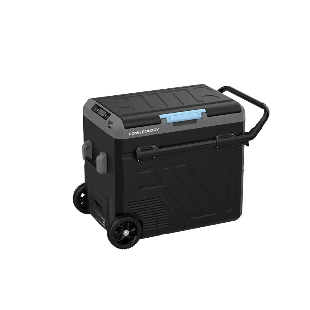 Powerology Portable Fridge 60L with Dual Compartment and Trolly Gray - ثلاجة محمولة وفريزر بسعة 60 لتر من باورولوجي