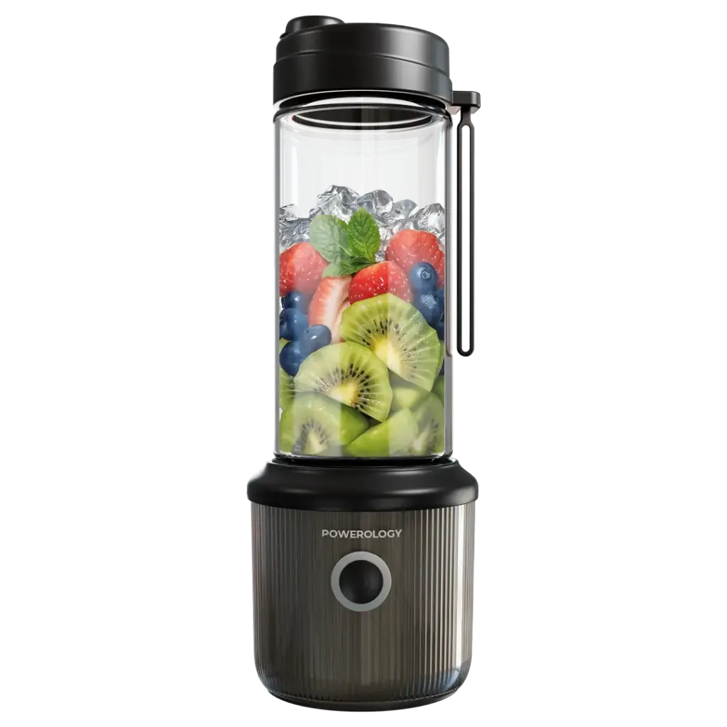 Powerology Portable Blender 450ml 2500mAh 6 Blades 126W Black - خلاط محمول بسعة 450 مل مع بطارية 2500 ملي امبير وشفرات ستة حادة من باورولوجي اسود
