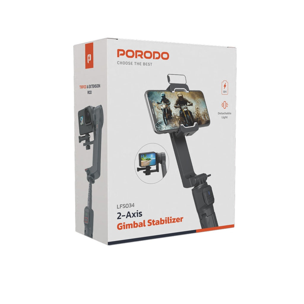 Porodo Anti-Shake Gimbal with rotatable central control Black - مثبت الهاتف والكاميرا للتصوير المضاد للاهتزاز مع تحكم مركزي قابل للدوران من بورودو