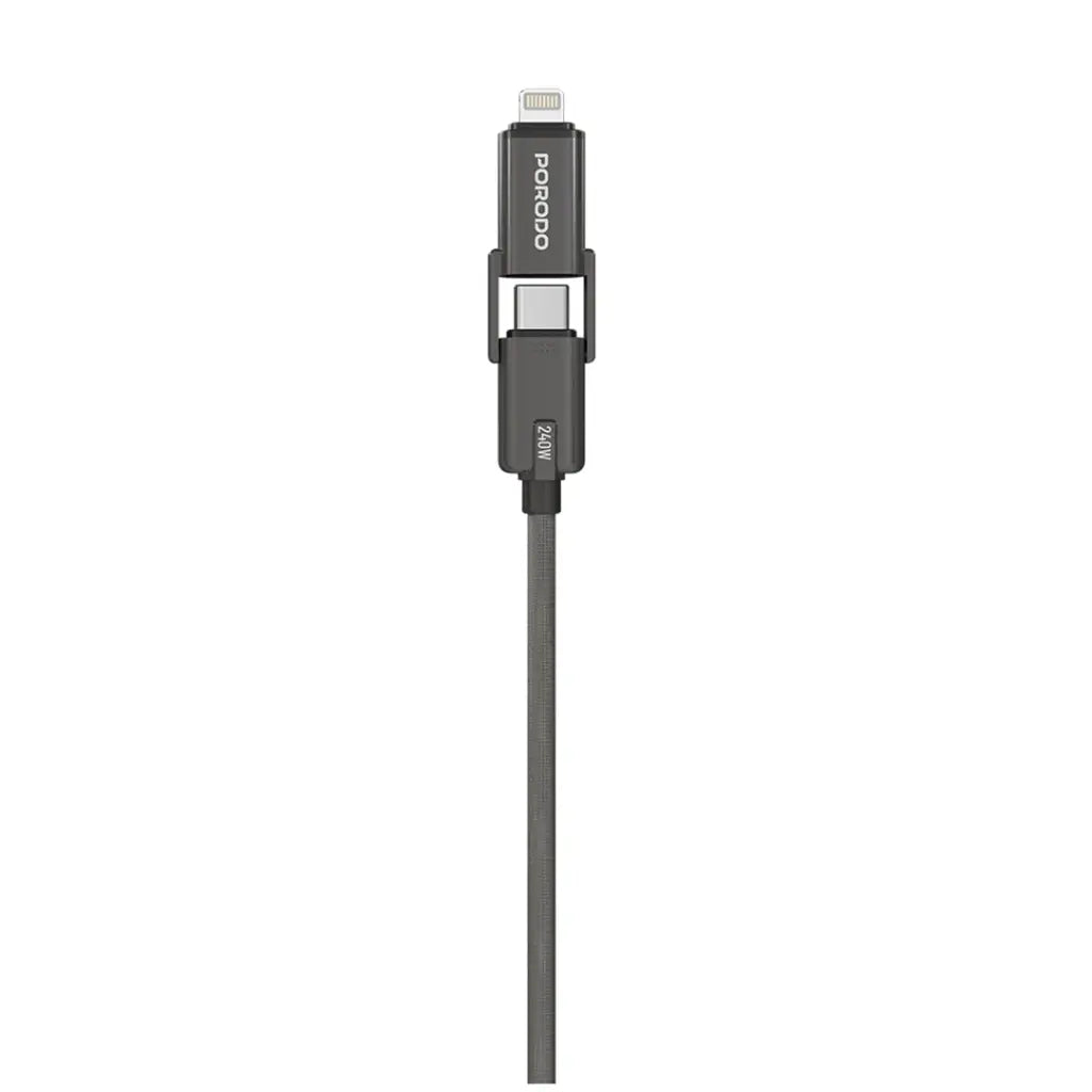 Porodo 240W 4-n-1 Braided Cable 1m Black - كيبل 4 في 1 240 واط 1 متر من بورودو اسود