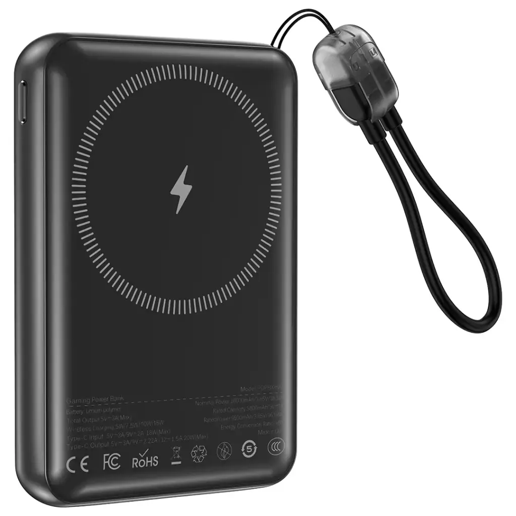 Porodo Gaming Arcadevolt 10000mAh MagSafe POWERBANK Black - باوربنك 10000 ملي امبير للالعاب ماك سيف من بورودو اسود