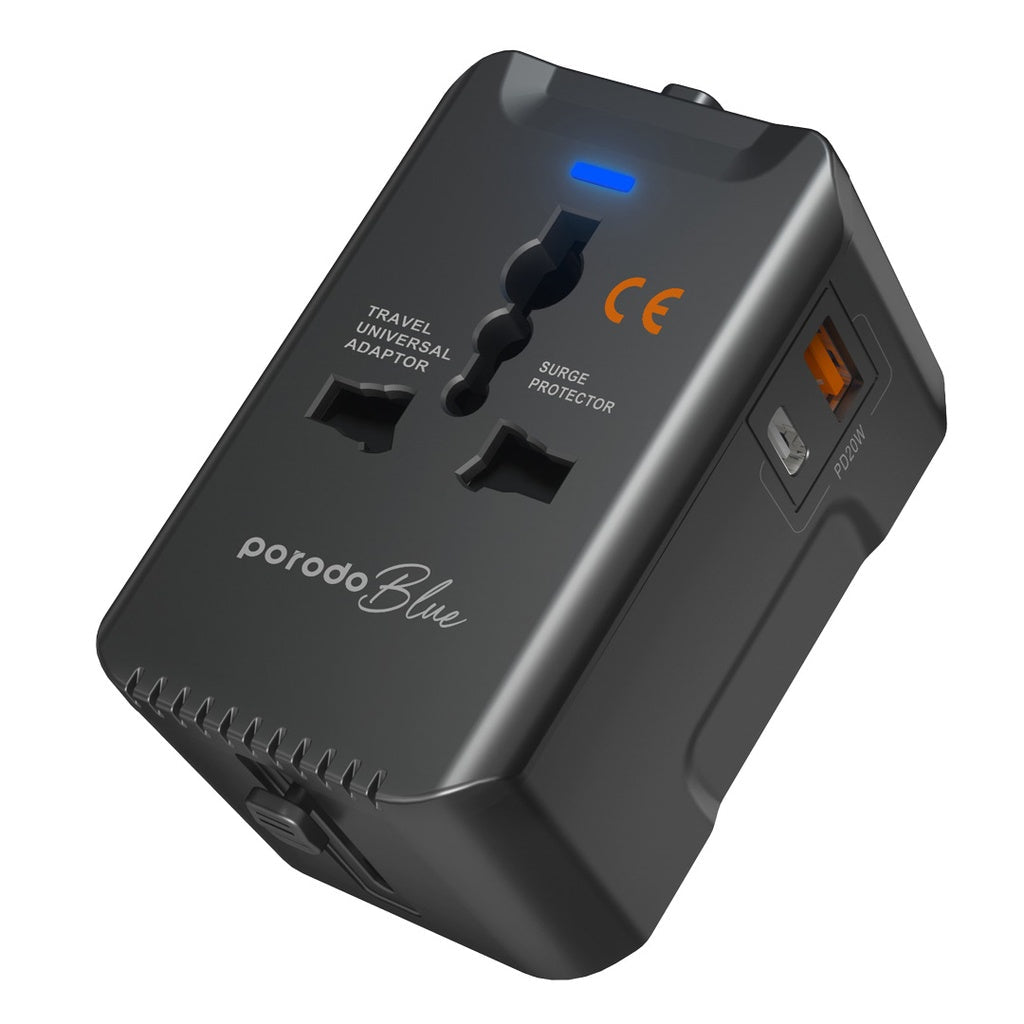 Porodo Blue PD20 Universal Travel Adapter - شاحن عالمي للسفر 20 واط من بورودو