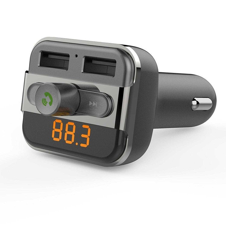 Porodo Wireless Hands-Free Car Kit With Built-In FM Transmitter 3.4AMP (15W) - شاحن سيارة 15 واط مع مرسل اف ام لاسلكي من بورودو رمادي