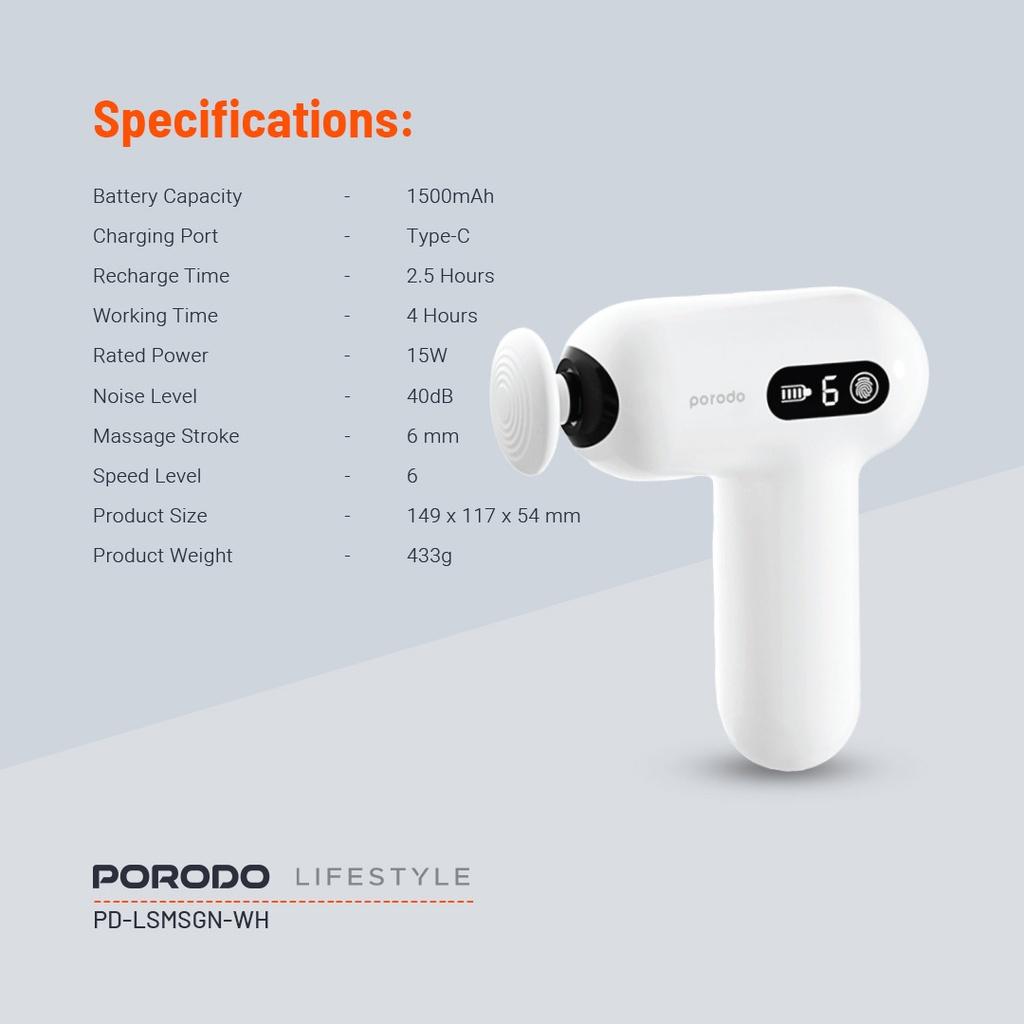 Porodo Lifestyle Mini Massage Gun with 4 Head - جهاز مساج صغير 15 واط من بورودو
