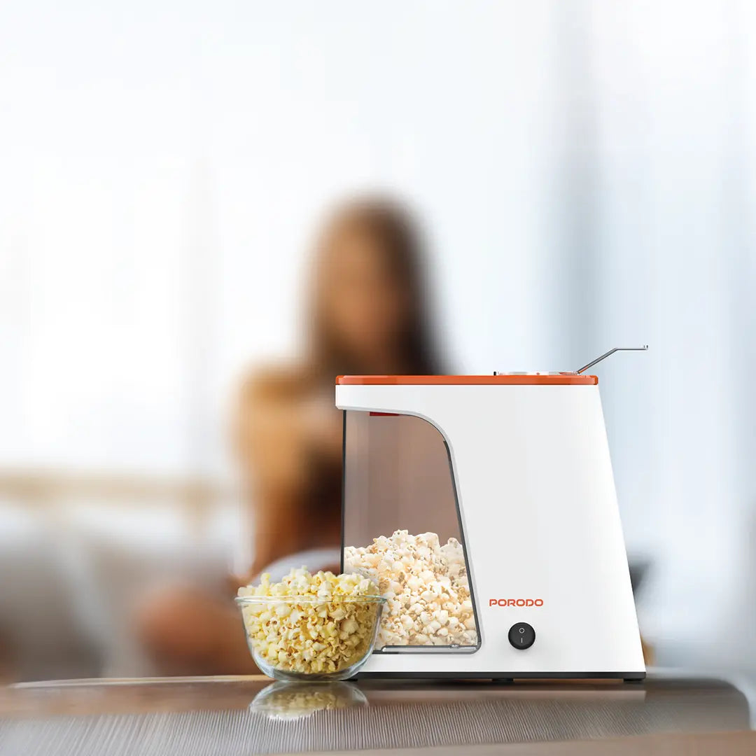 Porodo Lifetsyle 1200W Detachable Tank Popcorn Maker White and Orange - ماكنة صنع الفشار 1200 واط مع خزان 60 غ قابل للفصل من بورودو ابيض وبرتقالي