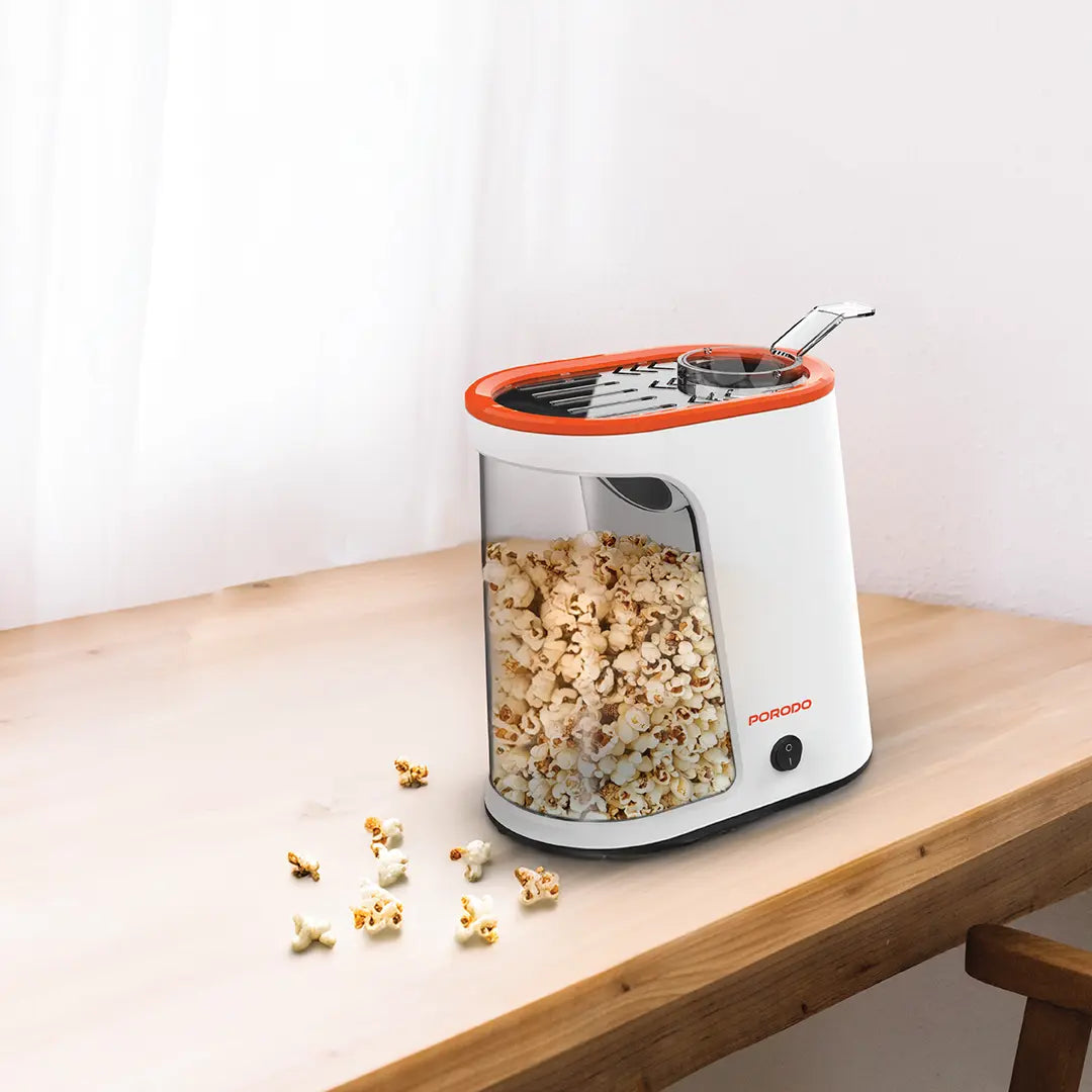 Porodo Lifetsyle 1200W Detachable Tank Popcorn Maker White and Orange - ماكنة صنع الفشار 1200 واط مع خزان 60 غ قابل للفصل من بورودو ابيض وبرتقالي