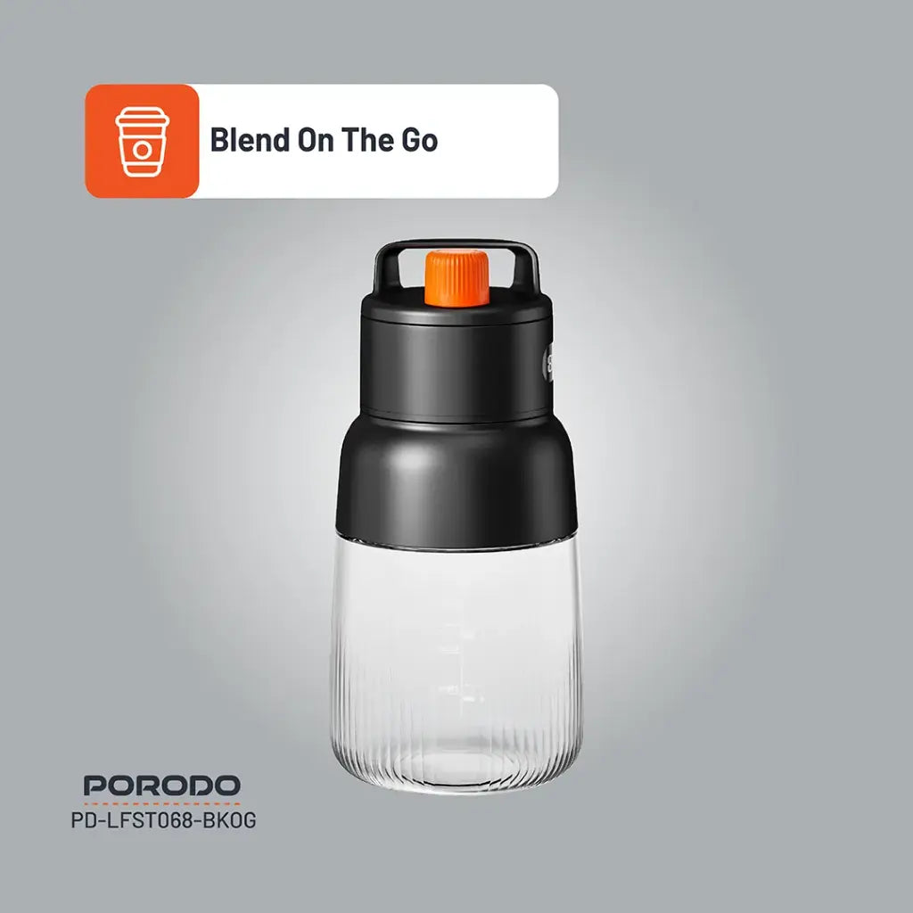 Porodo Lifestyle 70W Juicer LED Display 3000mAh 1000ml Type-C Black/Orange - خلاط محمول بسعة 1 لتر وشحن 70 واط من بورودو