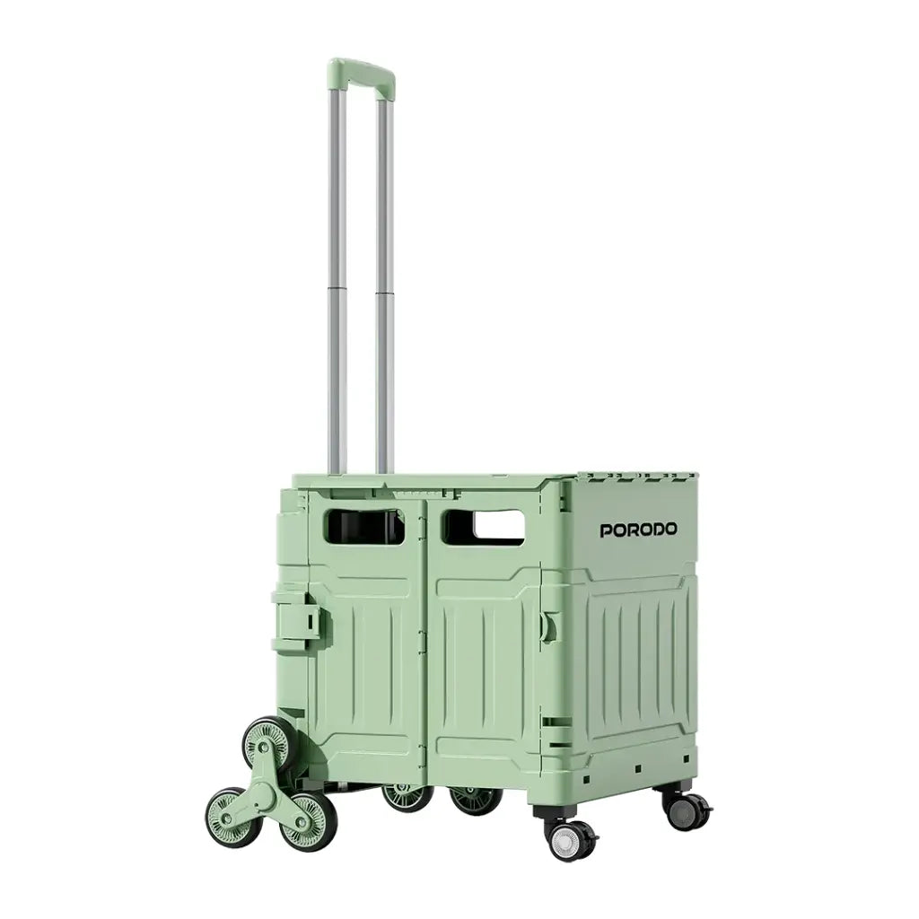 Porodo Lifestyle 75L Magnetic Slide Cover Foldable Camping Trolley Green - عربة تخييم قابلة للطي بسعة 75 لتر بنظام عجلات دوارة متعددة الاتجاهات من بورودو اخضر