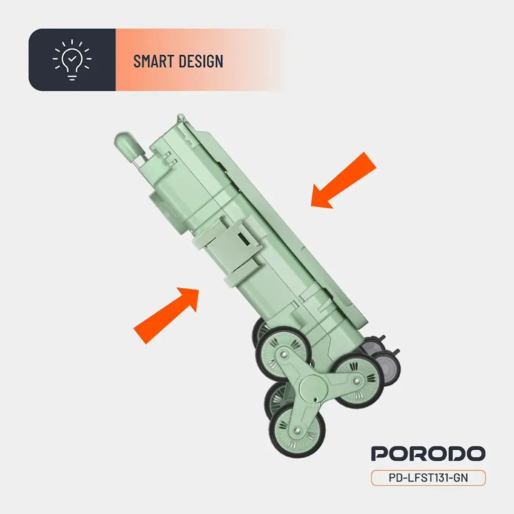 Porodo Lifestyle 75L Magnetic Slide Cover Foldable Camping Trolley Green - عربة تخييم قابلة للطي بسعة 75 لتر بنظام عجلات دوارة متعددة الاتجاهات من بورودو اخضر
