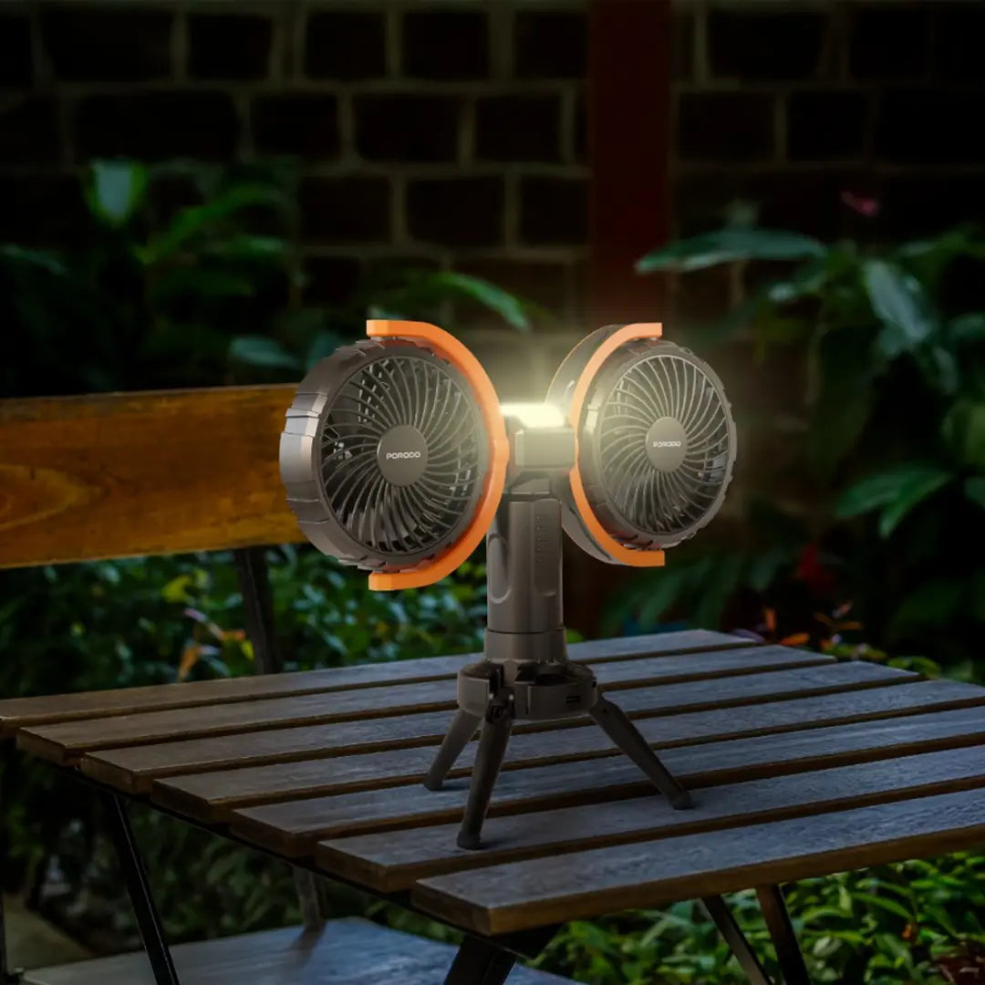 Porodo Lifestyle 18W 360 Multifunctional Adjustable Fan with Lights and Tripod - مروحة متعددة الوظائف قابلة للتعديل 360 درجة مع أضواء وحامل ثلاثي القوائم من بورودو