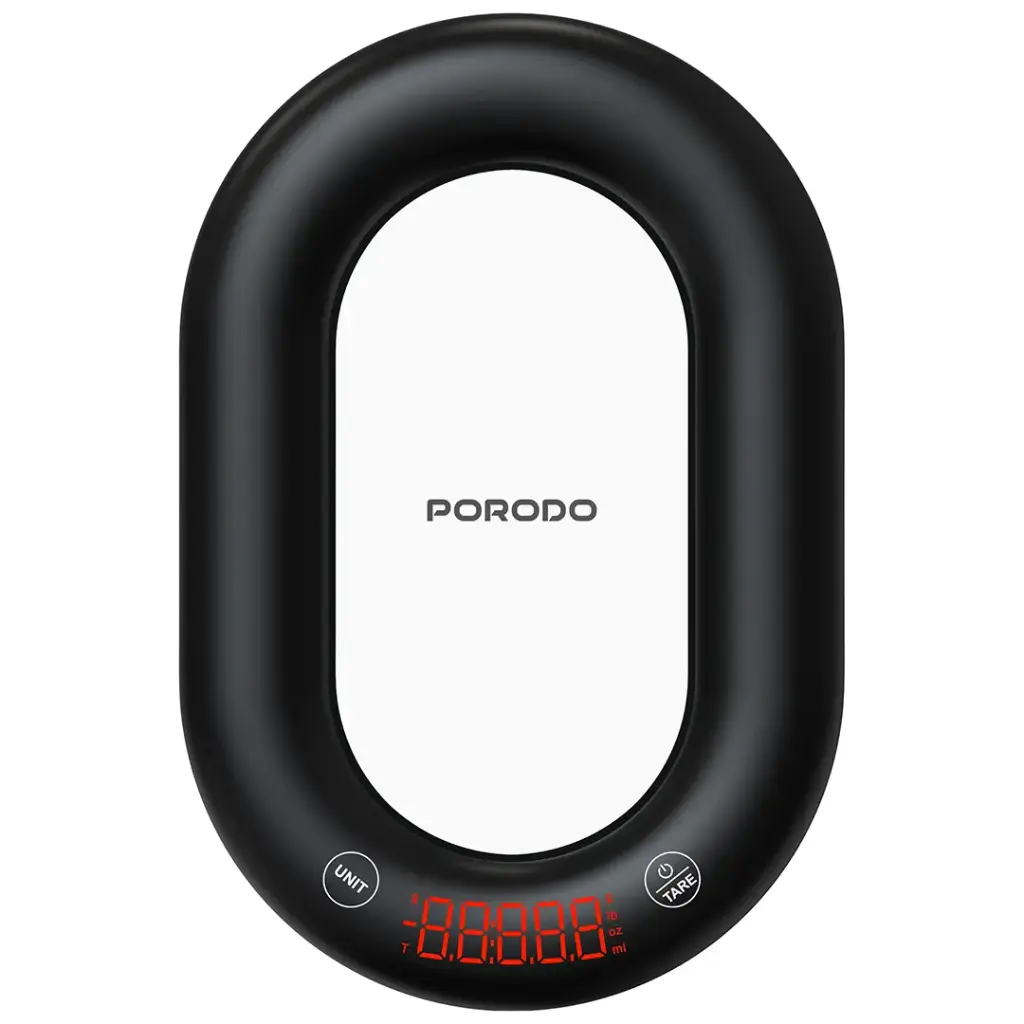 Porodo Glass Design Lifestyle Bluetooth Rechargeable Digital Smart Kitchen - ميزان طعام ذكي رقمي قابل لاعادة الشحن مع بلوتوث وتصميم زجاجي من بورودو اسود
