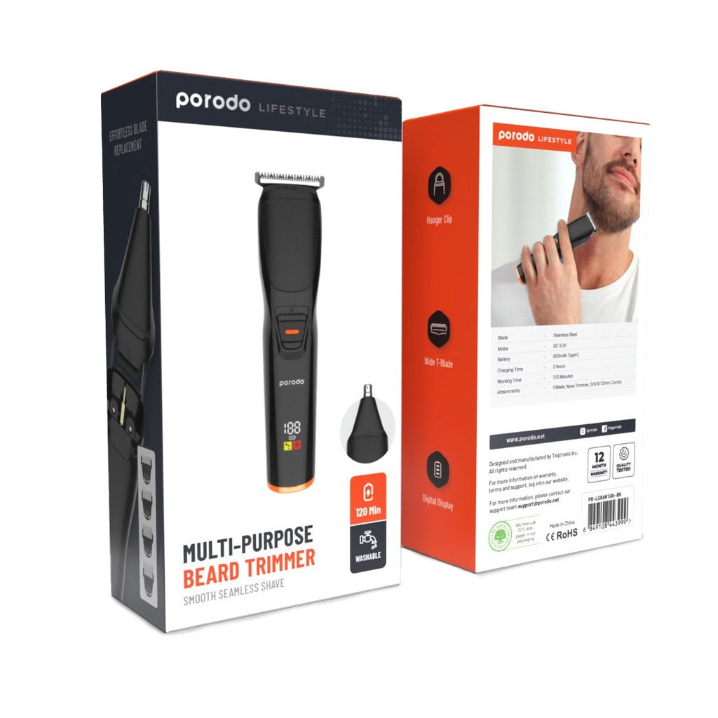 Porodo Lifestyle 6in1 Rechargeable Grooming Kit with Nose Trimmer Four Detachable - ماكنة حلاقة 6 في 1 من بورودو