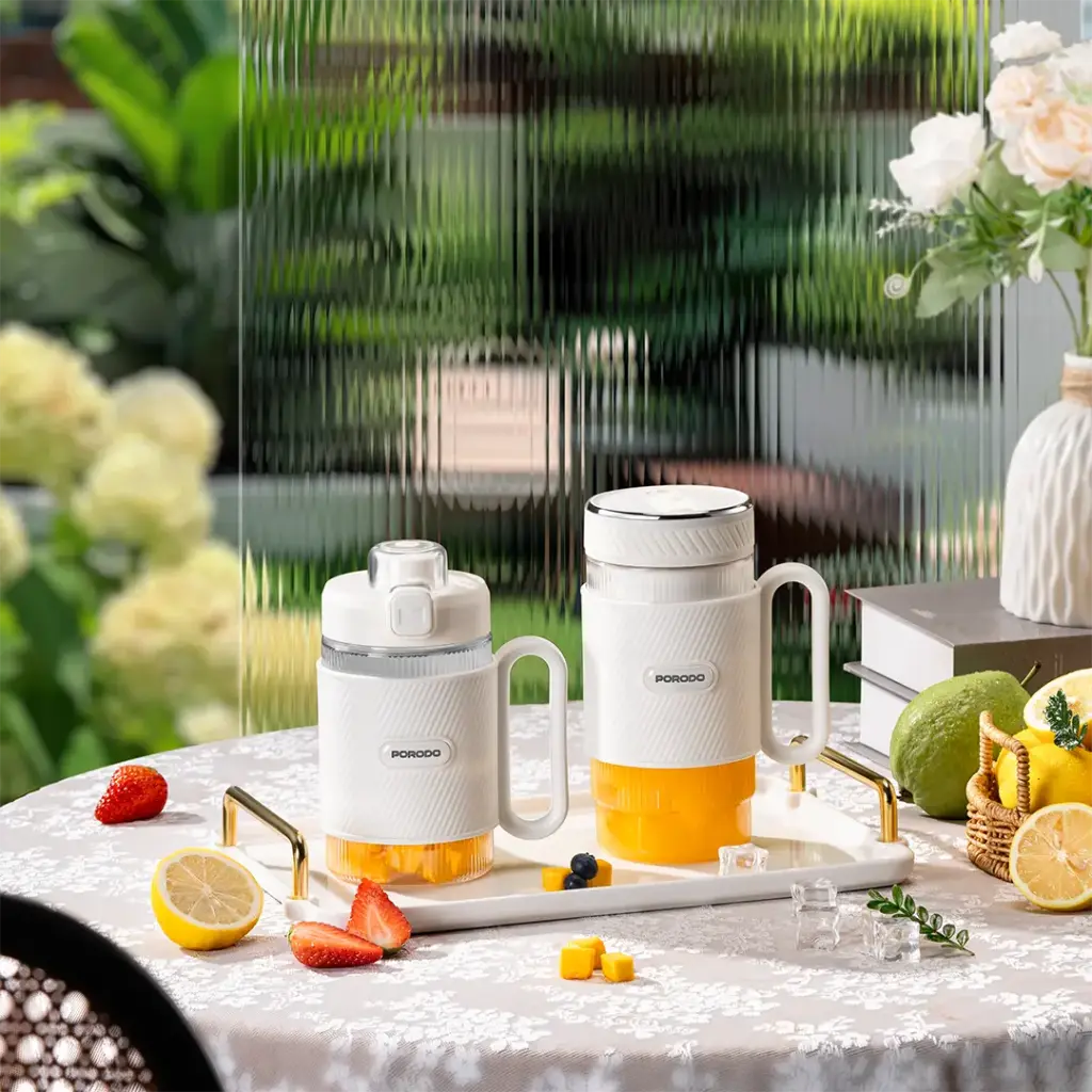 Porodo 2 in 1 Portable Blender with Mini smoothie maker White - خلاط محمول 2 في 1 مع كوبين لصنع السموذي من بورودو ابيض