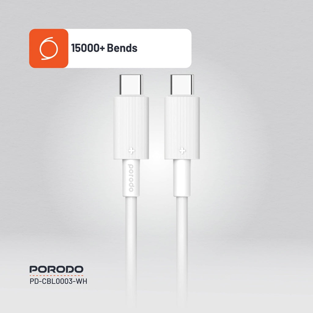 Porodo Type-C to C PVC Cable 1.2m black - كيبل تايب سي تايب سي 60 واط من بورودو اسود