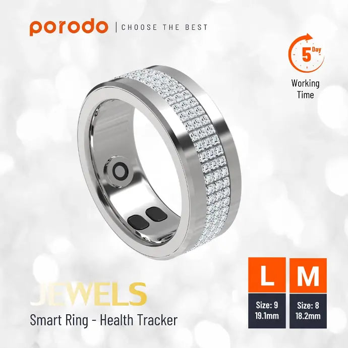 Porodo Smart Wearable Lady Ring Size 8 Silver – خاتم ذكي مع وظيفة اللمس للسيدات مقاس 8 من بورودو فضي