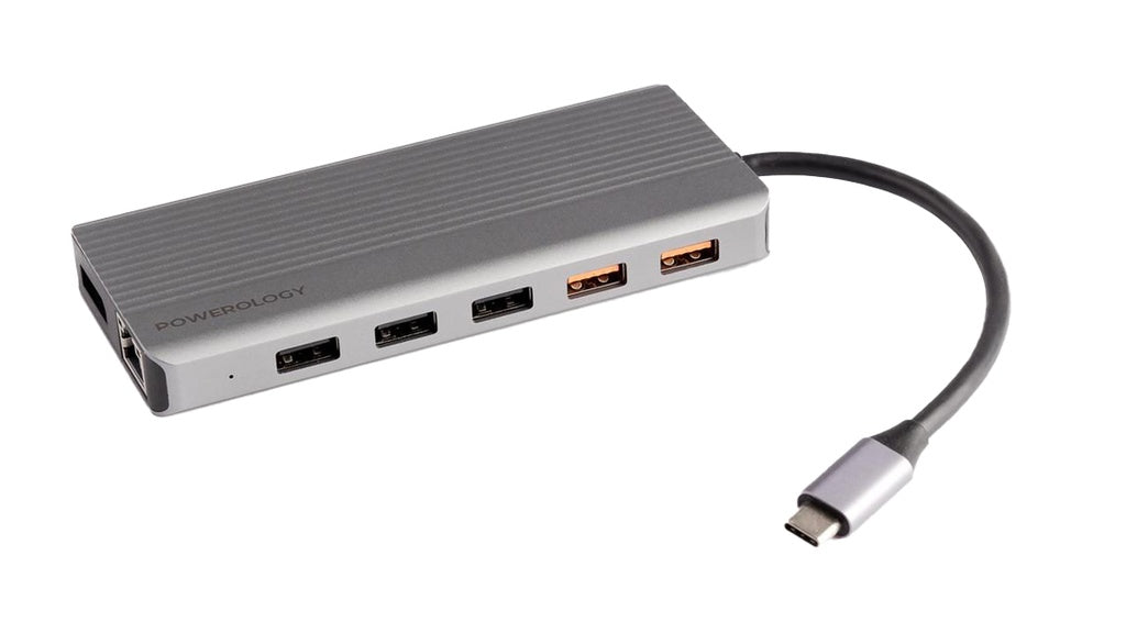 Powerology 12in1 USB-C Hub HDMI Type-C 100W PD Ethernet VGA USB SD MicroSD 3.5AUX - توصالة تايب سي 12 في 1 من باورولوجي