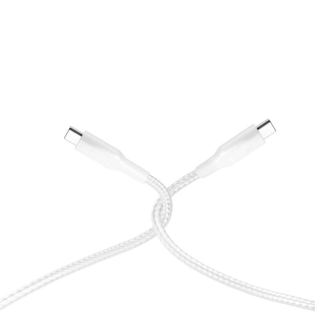 Powerology MFI Braided Type-C to Lightning Cable 30CM White - كيبل تايب سي ايفون 60 واط بطول 30 سم من باورولوجي ابيض
