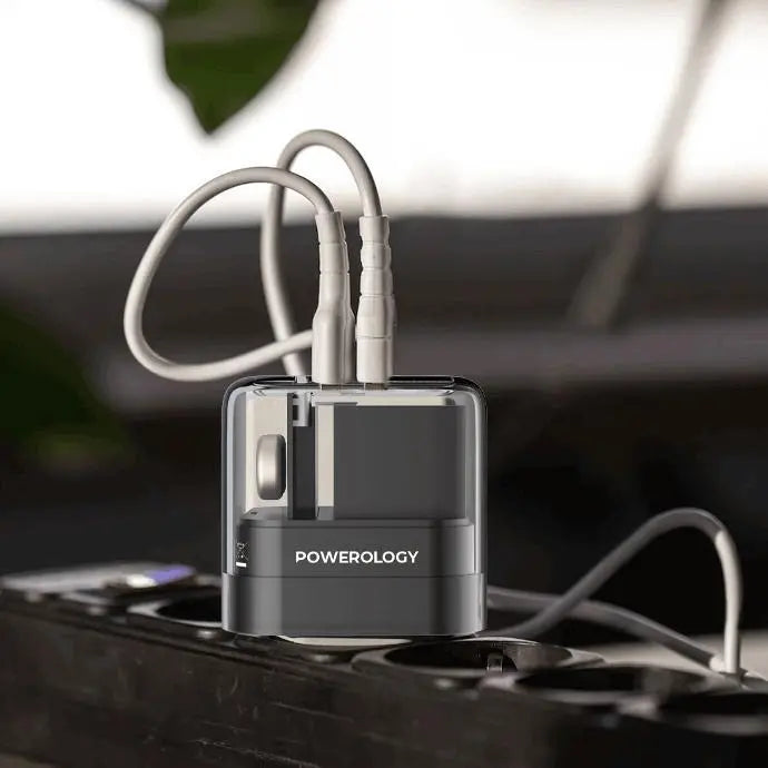 Powerology 35W PD Dual USB-C Wall Charger Transparent - شاحن تايب سي ثنائي المنفذ 35 واط من باورولوجي