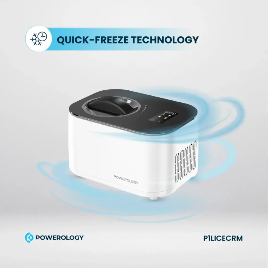 Powerology 1L Ice Cream Machine with Touch Display White - ماكنة صنع الايس كريم بسعة 1 لتر مع شاشة لمس من باورولوجي ابيض