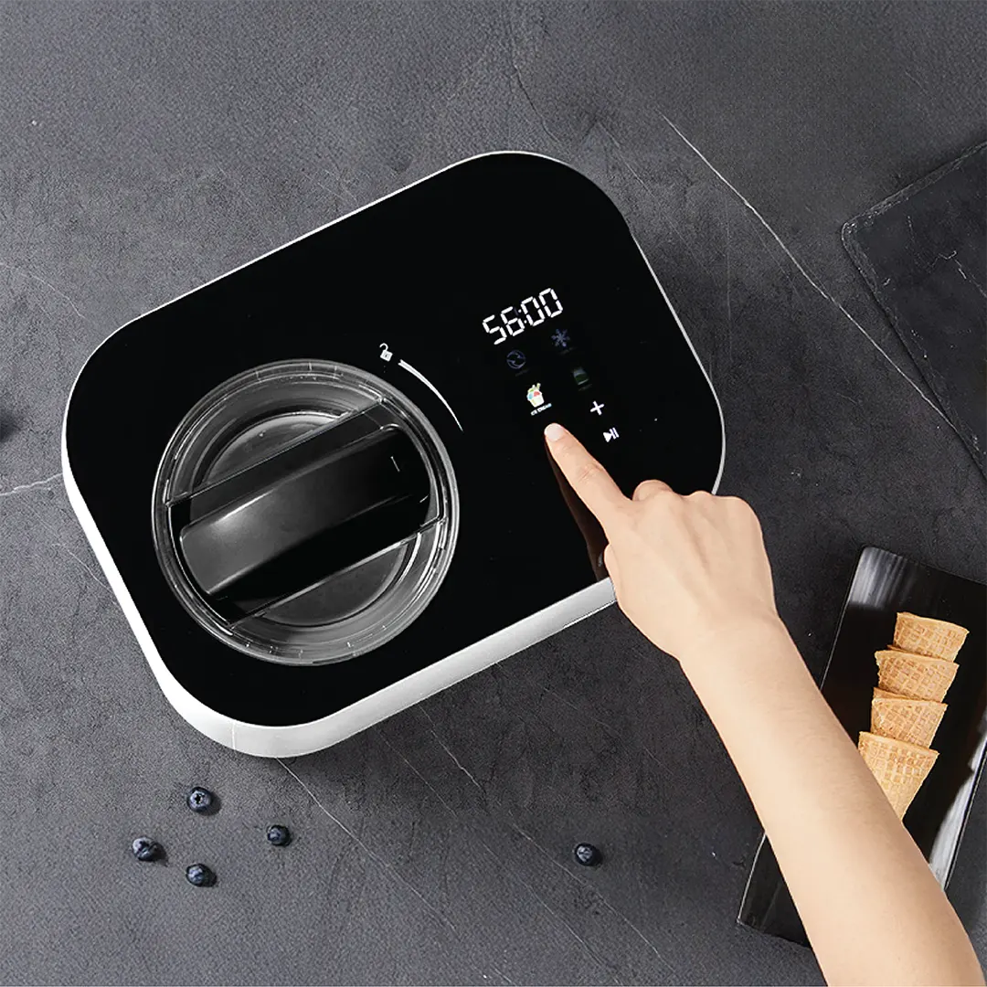 Powerology 1L Ice Cream Machine with Touch Display White - ماكنة صنع الايس كريم بسعة 1 لتر مع شاشة لمس من باورولوجي ابيض
