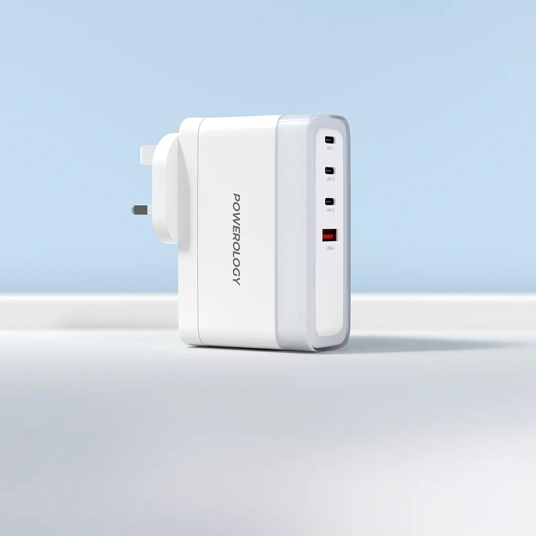 Powerology 4-Port Fast Charging Adapter 140W White - شاحن 140 واط باربعة منافذ من باورولوجي ابيض