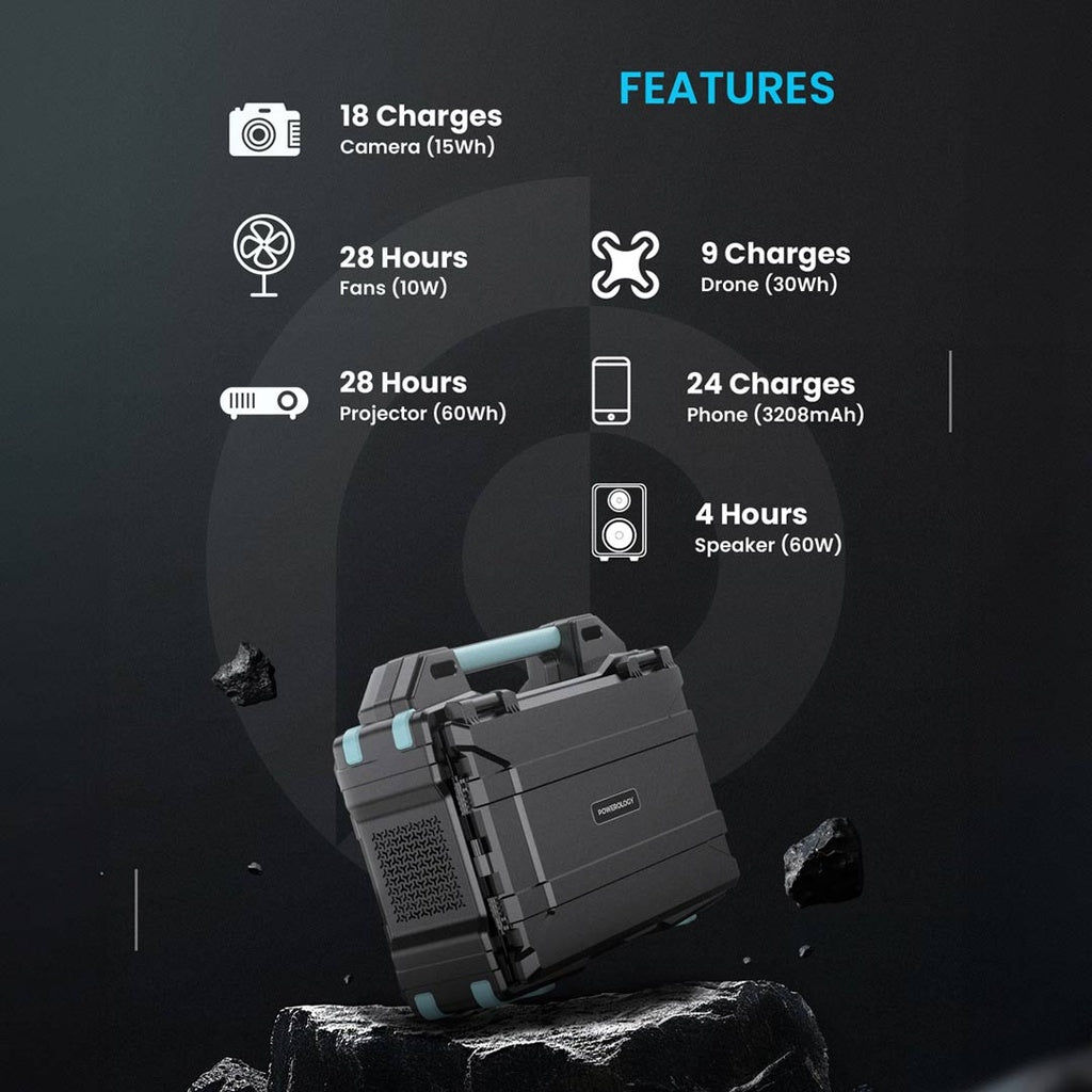 Powerology Portable Solar Power Generator 284Wh 300W QC 76800MAH - مولد طاقة شمسية محمول 76800 ملي امبير 300 واط من باورولوجي