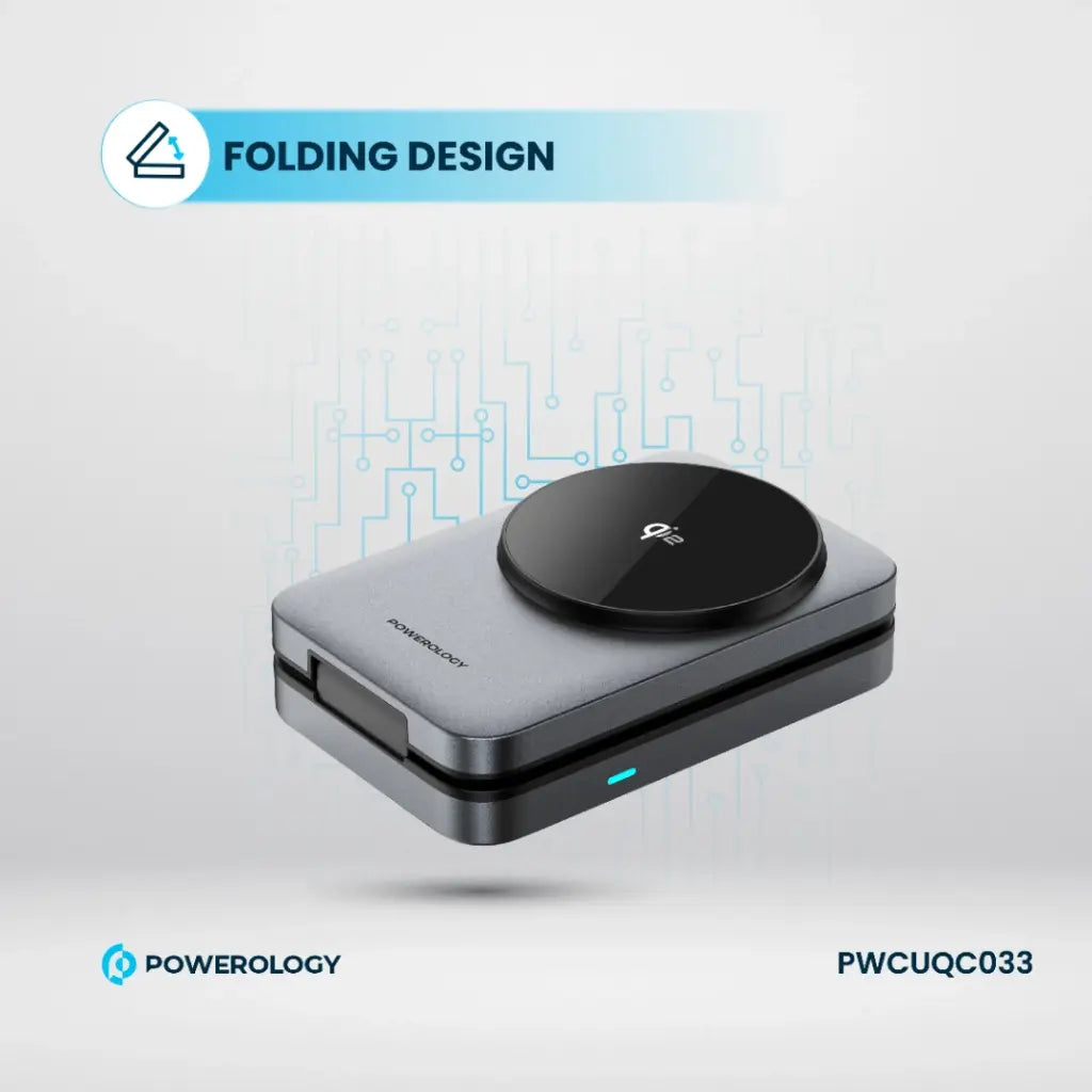 Powerology 3-in-1 Foldable Magnetic Wireless Charging Bracket Black - شاحن لاسلكي مغناطيسي قابل للطي 3 في 1 من باورولوجي اسود