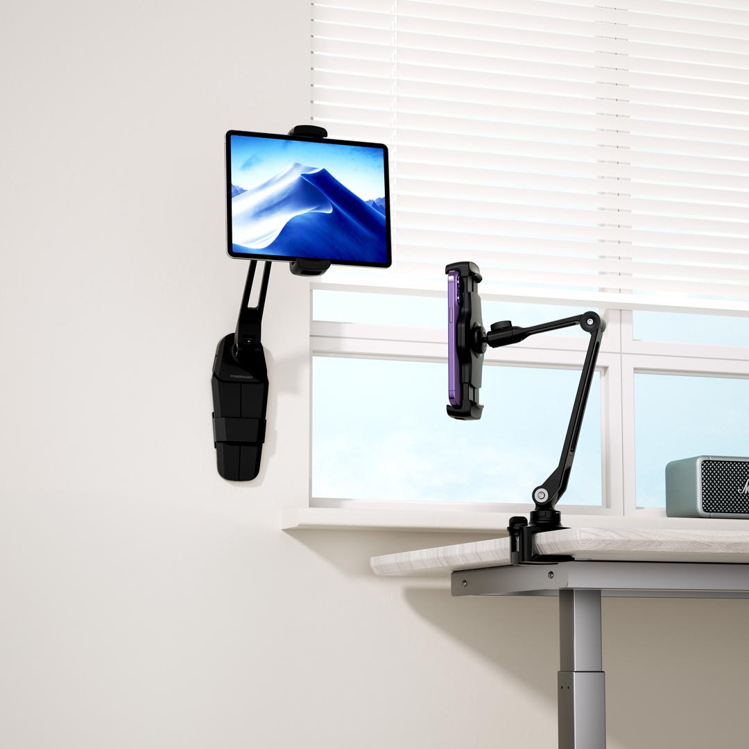 Powerology Solid Alloy Aluminum 360 Rotatable Suction Phone Holder - ستاند الهاتف والايباد متعدد التركيبات قابل للدوران 360 درجة من باورولوجي