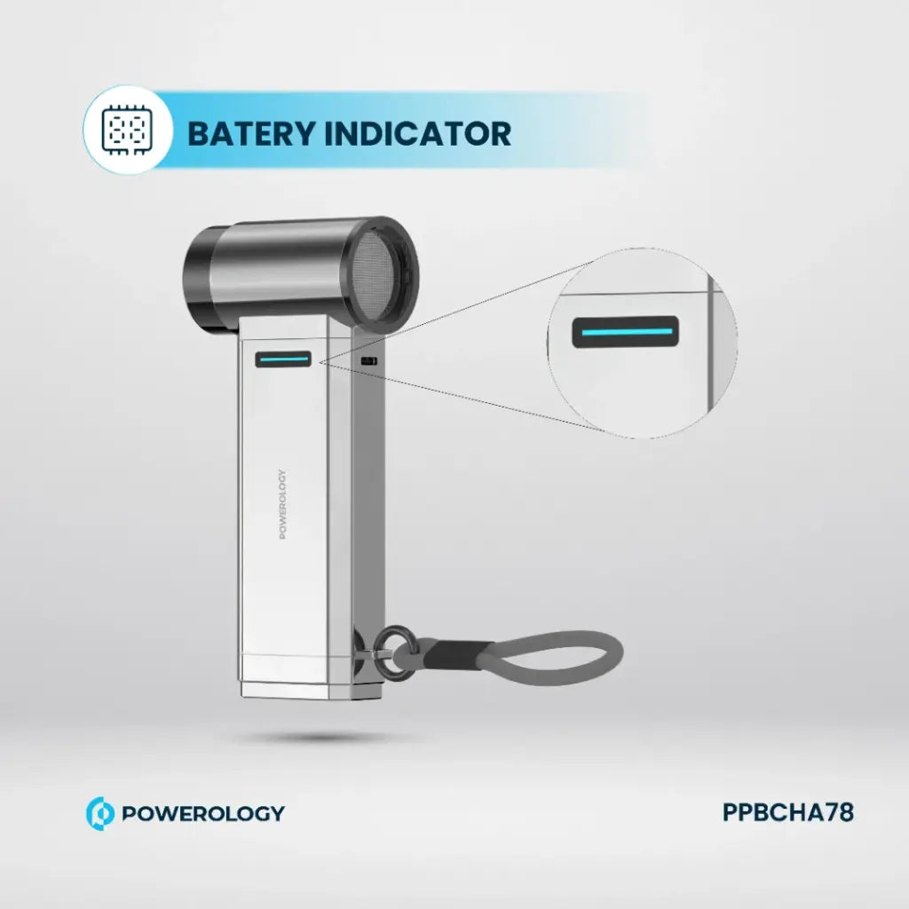 Powerology Turbo Blower 130000rpm Power Bank 4000mAh Silver - مروحة ومكنسة 130000 دورة في الدقيقة مع 4 مستويات للسرعة وباوربنك بسعة 4000 ملي امبير من باورولوجي فضي