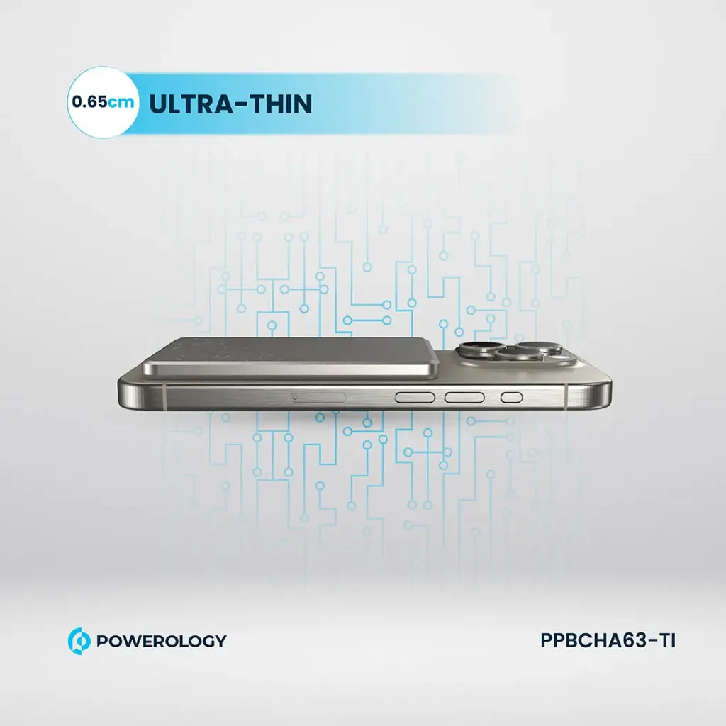 Powerology 5000 mAh 15W PD Type-C Magsafe Ultra Slim Powerbank Titanium - باوربنك سليم ماك سيف 5000 ملي امبير 15 واط من باورولوجي تيتانيوم الطبيعي