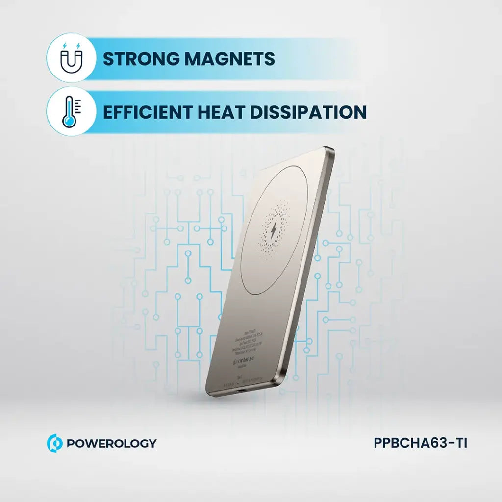 Powerology 5000 mAh 15W PD Type-C Magsafe Ultra Slim Powerbank Titanium - باوربنك سليم ماك سيف 5000 ملي امبير 15 واط من باورولوجي تيتانيوم الطبيعي