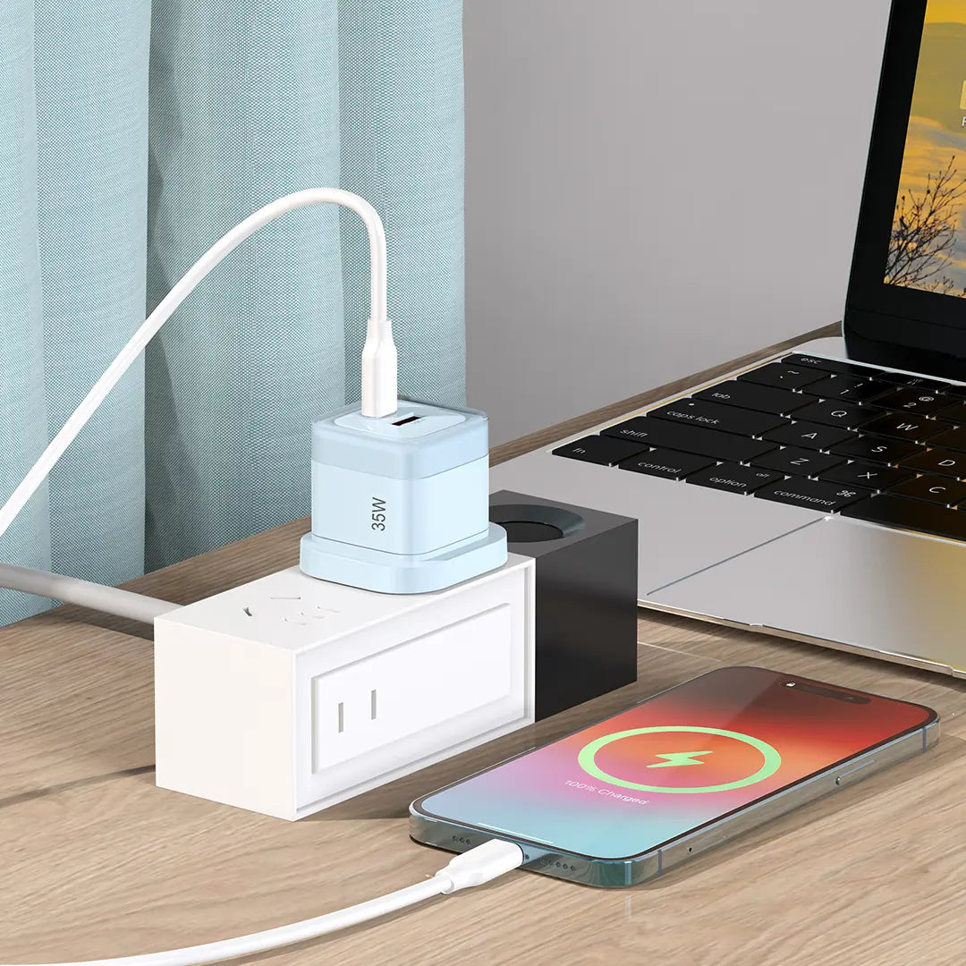 Powerology Dual-Port Fast Charging Adapter 35W Blue - شاحن 35 واط من باورولوجي ازرق