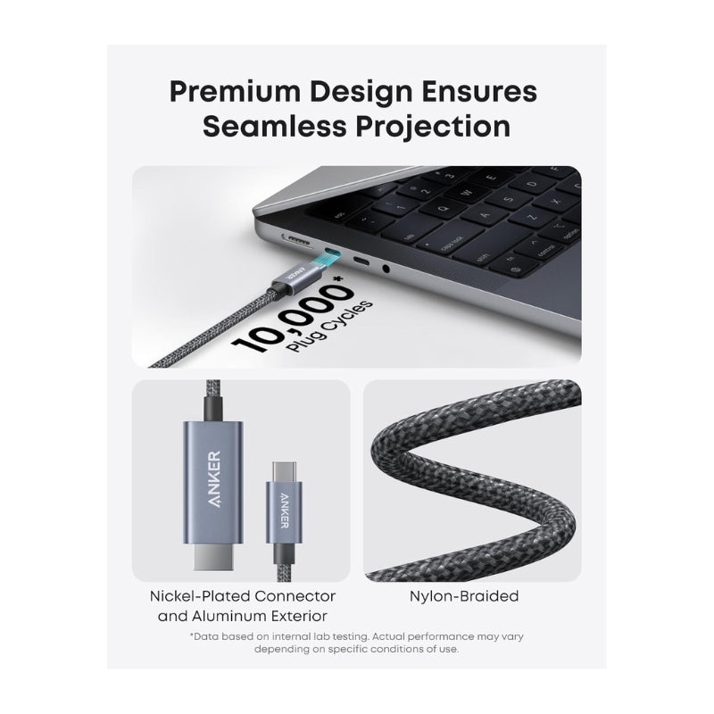 ANKER USB-C TO HDMI CABLE 6FT 4K/60HZ THUNDERBOLT GRAY - كيبل تايب سي تو اج دي بدقة 4K و60 هرتز 2 متر من انكر