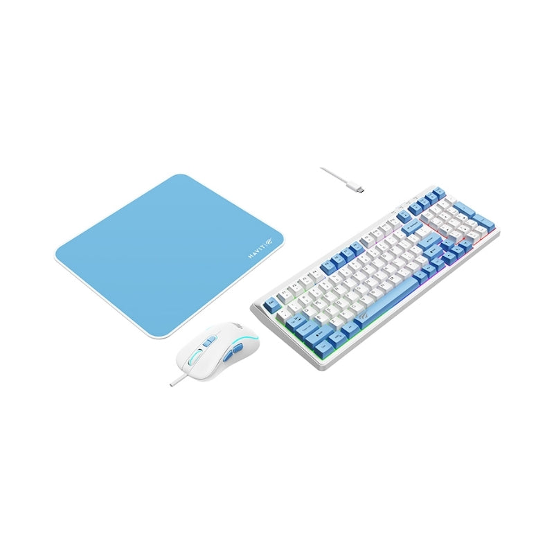 Havit KB897CM Keyboard & Mouse Combo White & Blue - كيبورد وماوس وماوس باد من هافيت