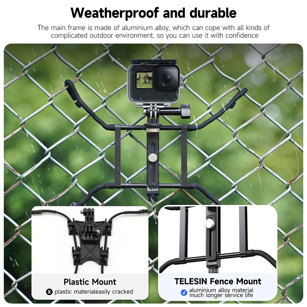 TELESIN Adjustable Universal Fence Mount for Action Cameras/ Phones - ستاند للكاميرات والهواتف الذكية على الاسوار قابل للتعديل من تيليسن