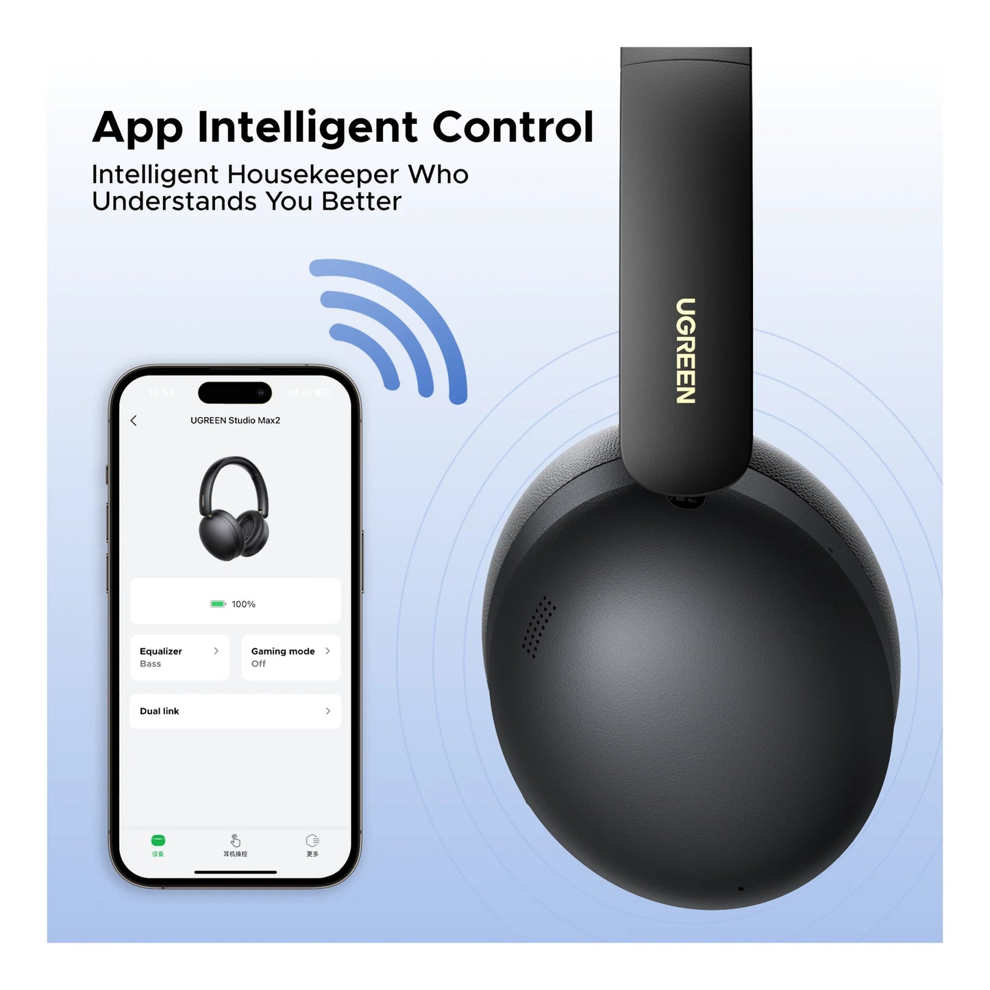 UGREEN HiTune Studio Max2 ANC Wireless Black - سماعات هيدسيت لاسلكية مع خاصية الغاء الضوضاء النشط من يوكرين اسود