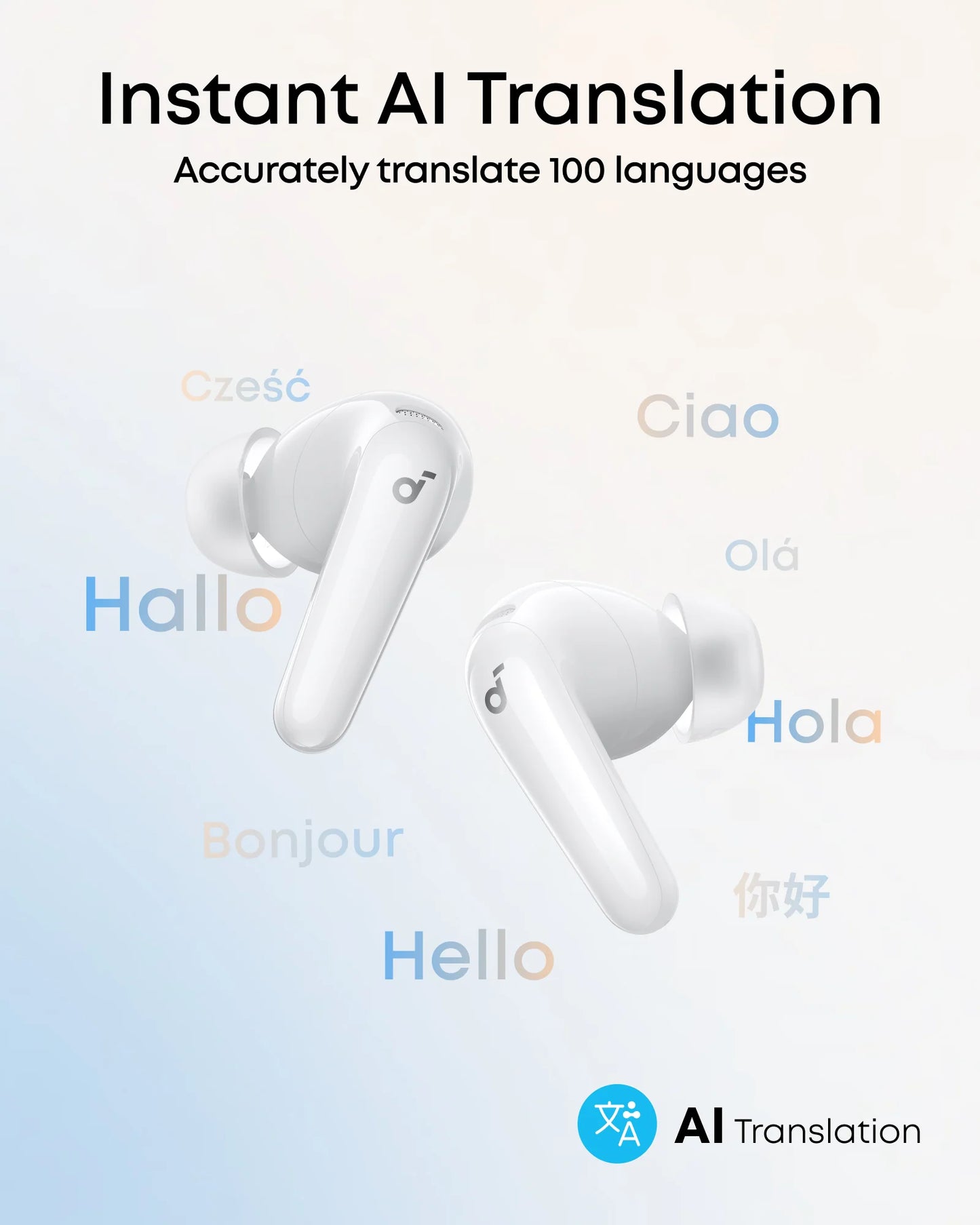 soundcore R60i NC White - سماعات بلوتوث بتقنية الغاء الضوضاء ودعم الترجمة الفورية من انكر ابيض