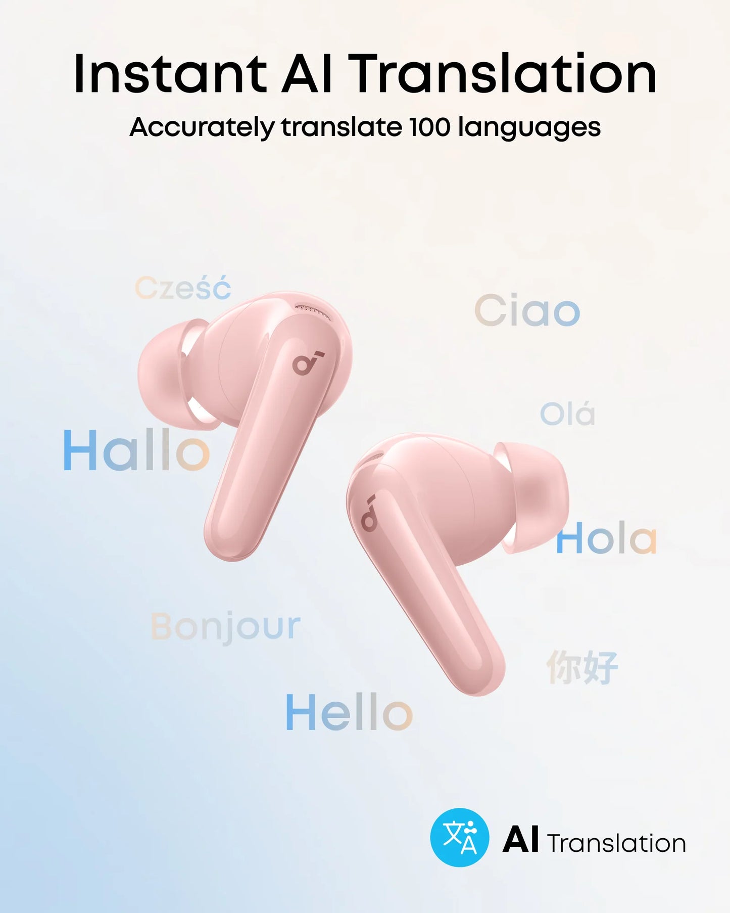 soundcore R60i NC Pink -سماعات بلوتوث بتقنية الغاء الضوضاء ودعم الترجمة الفورية من انكر وردي