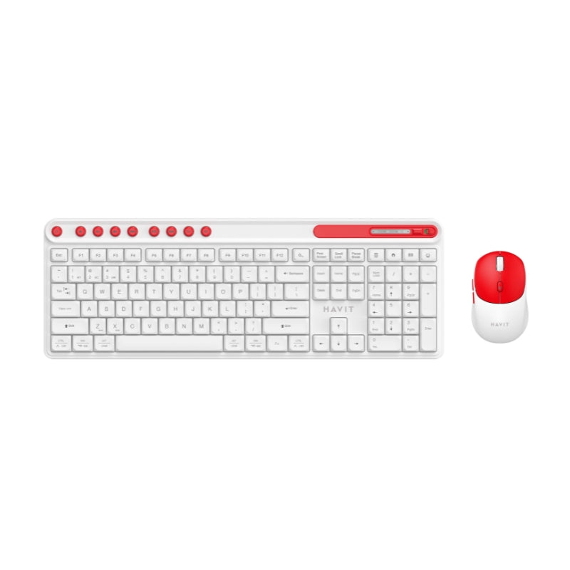 Havit KB271WB Wireless keyboard+mouse combo white+red - كيبورد وماوس لاسلكيين كومبو من هافيت ابيض واحمر