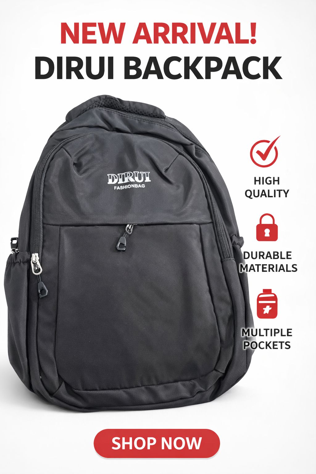 DIRUI FASHION BAG BLACK - حقيبة ظهر متعددة الجيوب اسود