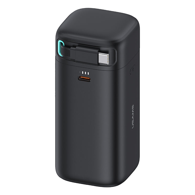 USAMS US-CD216 PD45W Dual Output Fast Charging Power Bank With Type-C Magnetic Retractable Cable Module black mAh18000 - باور بنك 18000 ملي امبير بقدرة 45 واط مع كيبل تايب سي مدمج مغناطيسي قابل للازالة من يوسامس