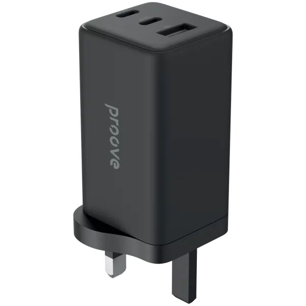 Proove Wall Charger Pocket GaN Max 100W (2*Type-C + USB) UK black - شاحن 100 واط من بروف
