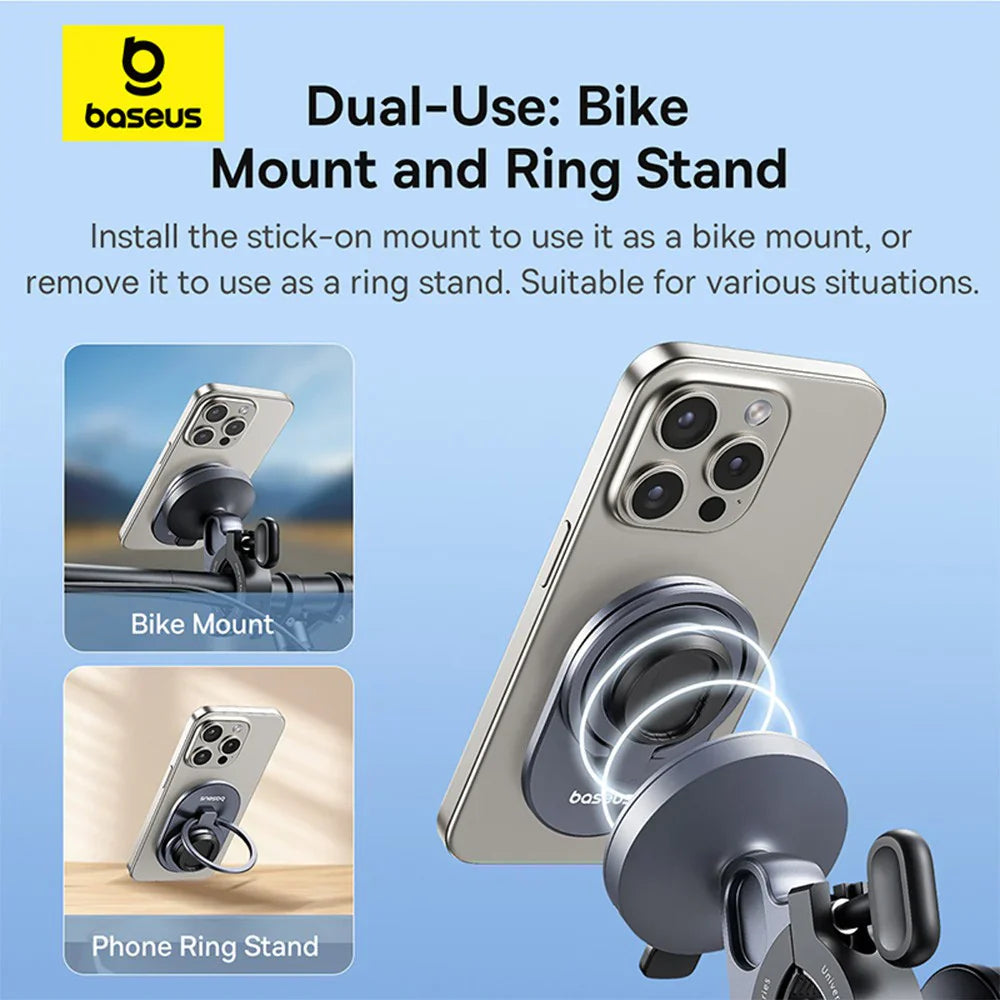 Baseus PrimeTrip Series Stick-on Type Bike Phone Mount Cosmic Black - ستاند مغناطيسي للدراجة الهوائية 2 في 1 من باسيوس