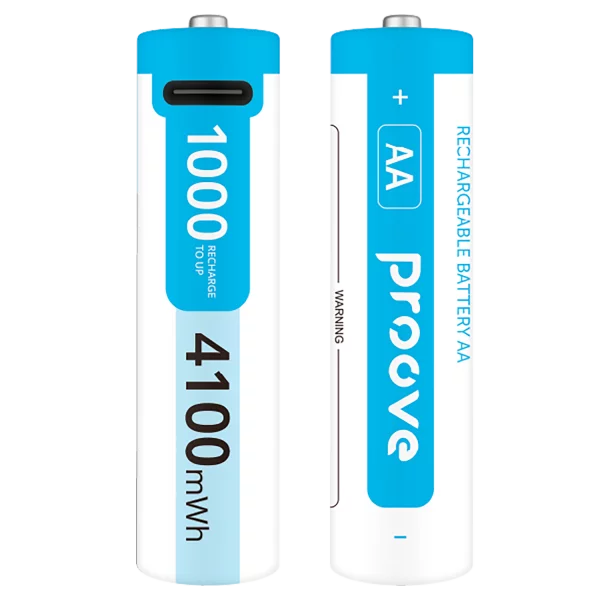 Proove Rechargeable Batteries Compact Energy Pro AA 2 pcs white - بطاريات قلم قابلة لاعادة الشحن بمنفذ تايب سي من بروف ابيض