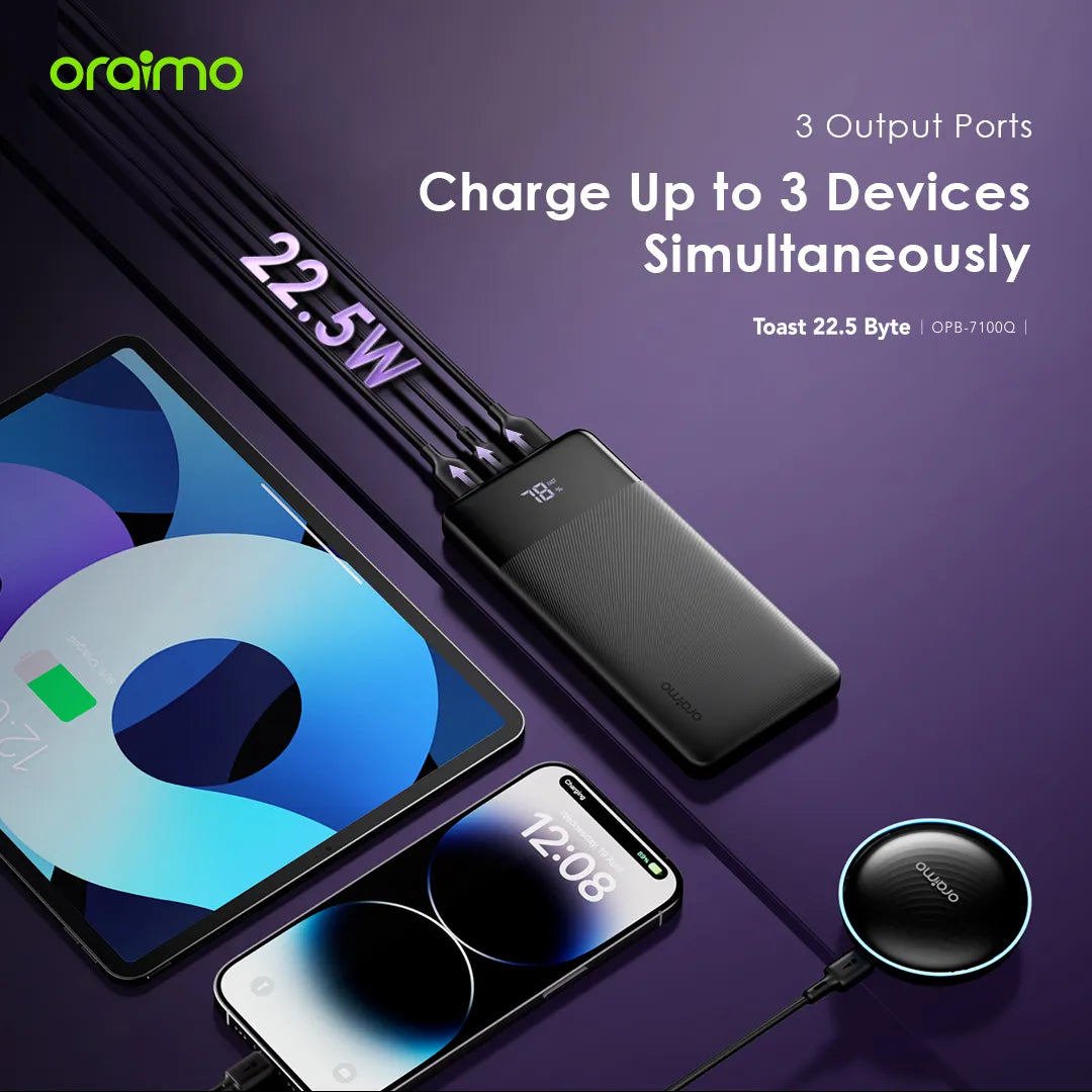 Oraimo Toast 22.5 Byte 10000mAh 22.5W Power Bank - باوربنك 10000 ملي امبير 22.5 واط مع شاشة رقمية من اورايمو