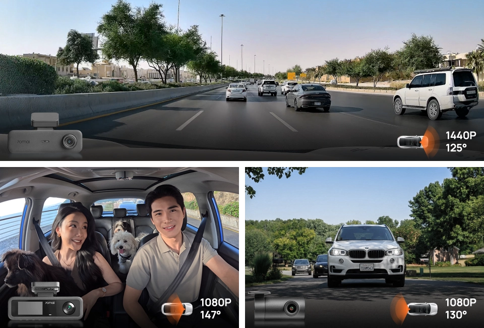 70mai Dash Cam T400 Set - كاميرا سيارة ثلاثية القنوات (امامي + داخلي + خلفي) من شاومي