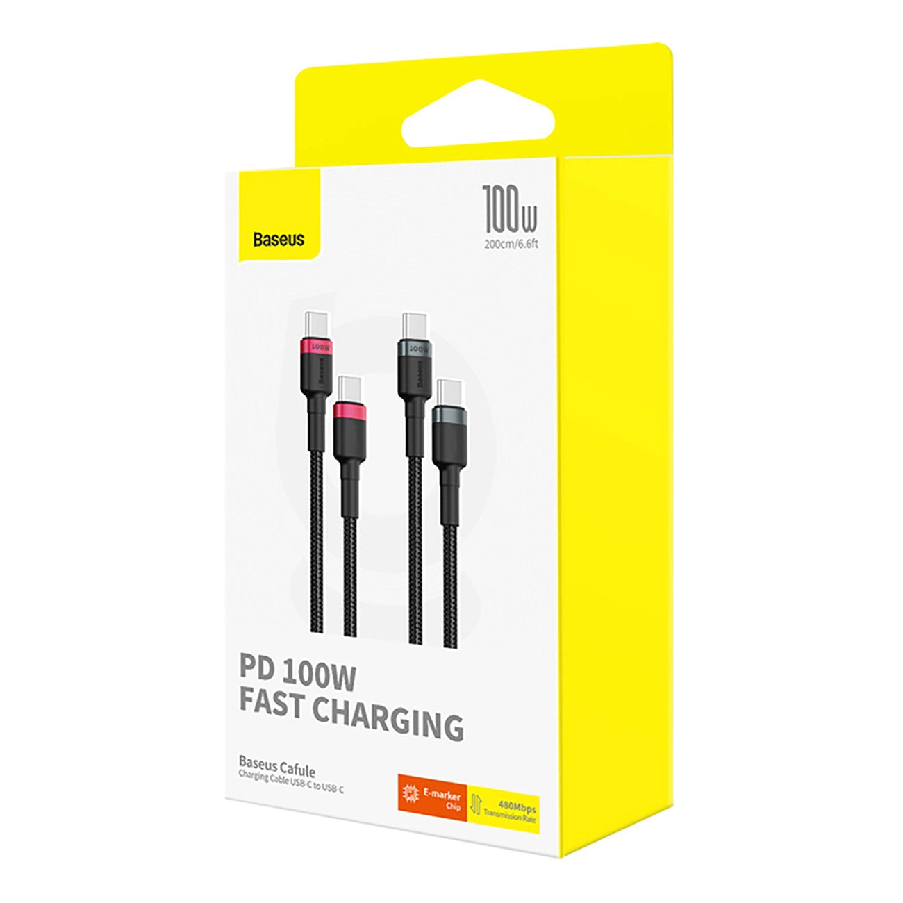 BASEUS CAFULE CHARGING CABLE USB-C TO USB-C 100W 1M 2PCS RED BLACK+GREY BLACK - كيبل تايب سي تايب سي 100 واط بطول 1 متر من باسيوس (قطعتان)