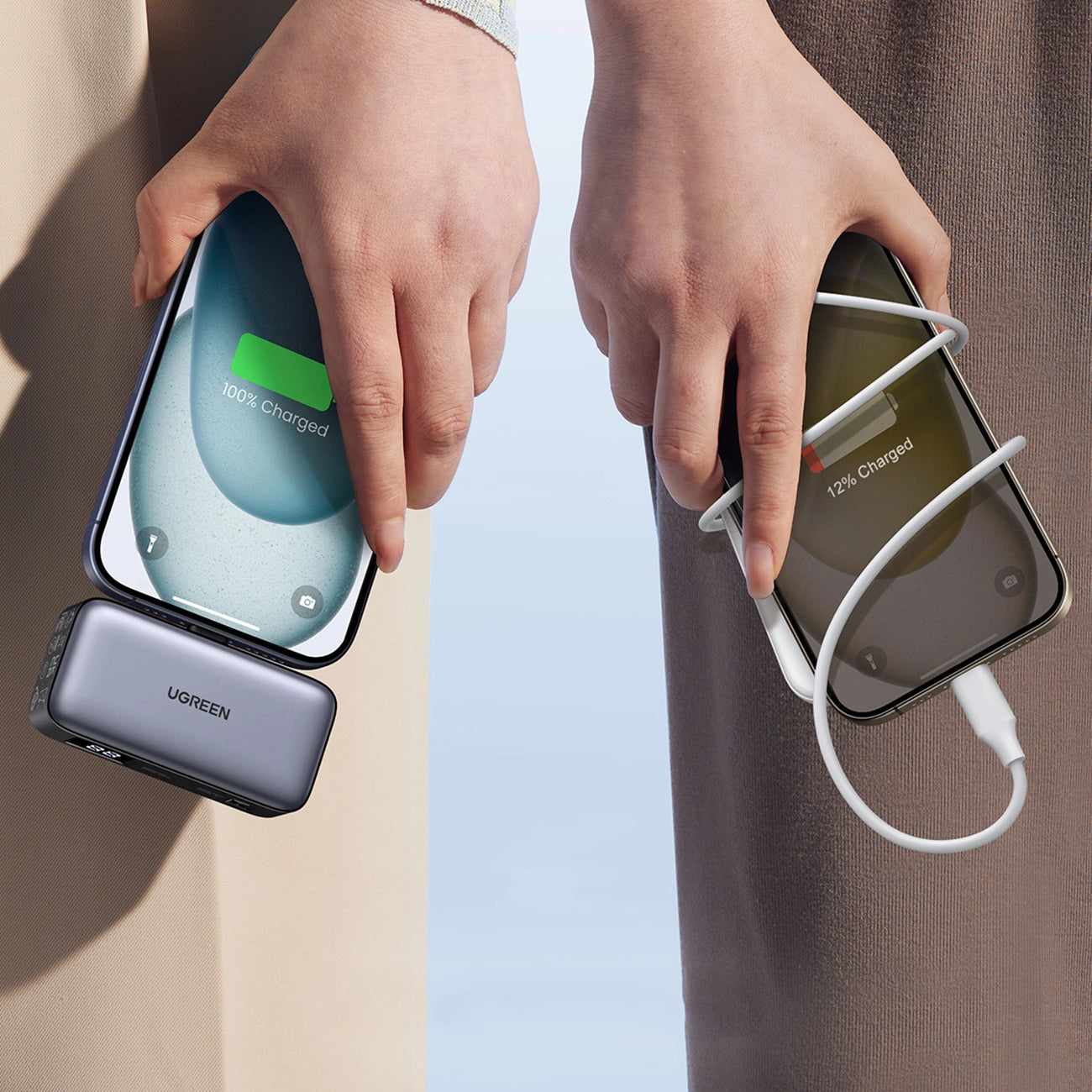 UGREEN PowerBank 5000mAh with Built-in USB-C Connector - باوربنك 5000 ملي امبير مع منفذ تايب سي مدمج (للشحن) + منفذ تايب سي اضافي وستاند من يوكرين